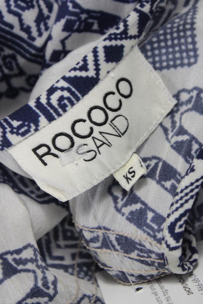 Rococo Sand Women Maxi Silk V-Neck Sleeveless Geometric Dress Button Size XS