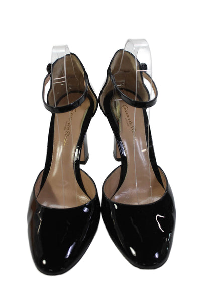 Gianvito Rossi Womens Shiny Leather Ankle Strap Heels Shoes Black Size 10