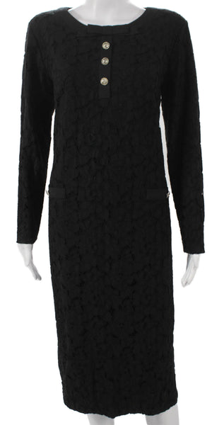 Karl Lagerfeld Womens Sheath Dress Black Lace Floral Long Sleeve Size 38