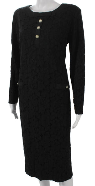 Karl Lagerfeld Womens Sheath Dress Black Lace Floral Long Sleeve Size 38