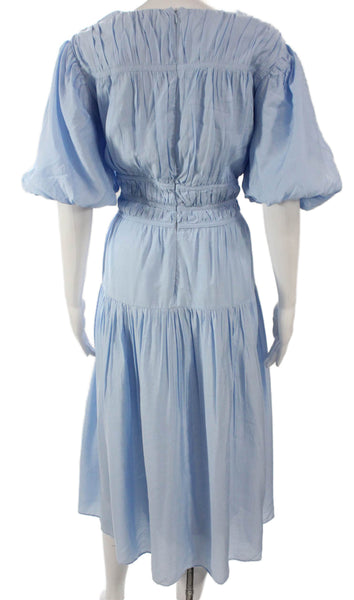 Saks Fifth Avenue Womens Fit & Flare Blue Rayon V-Neck Half-Sleeve Dress Size XL