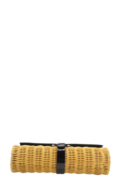 J Crew Womens Patent Leather Trim Wicker Clutch Handbag Brown Black