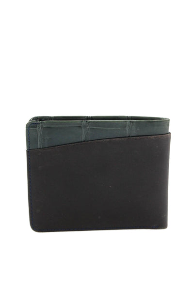 Tardini Mens Leather Alligator Panel Detail Bifold Wallet Black
