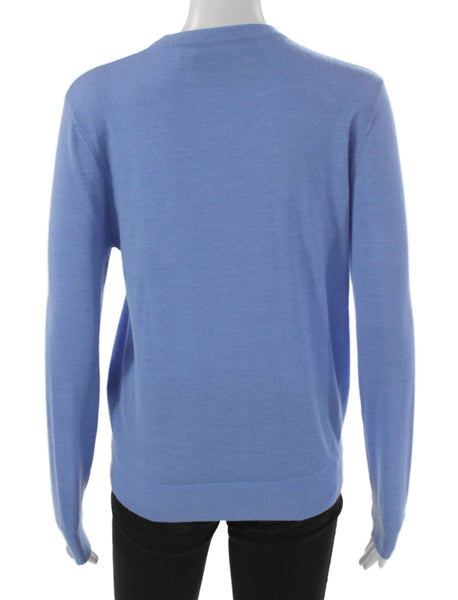 Tory Sport Women Pullover Merino Wool Blue Bird Print Crewneck Size XS