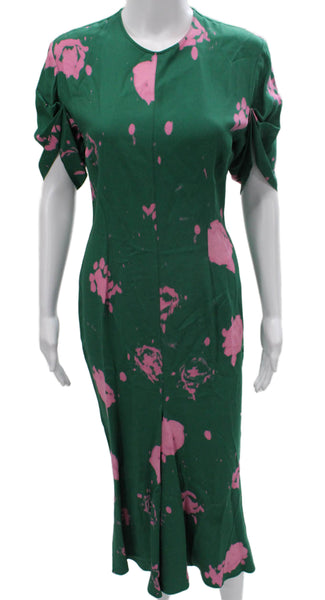 Marni Women Maxi Dress Green Tie Dye Round Neck Short Sleeve Viscose Size 38