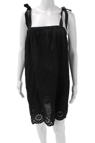 J Crew Women Sundress Black Linen Square Neck Sleeveless Short Pullover Size XS