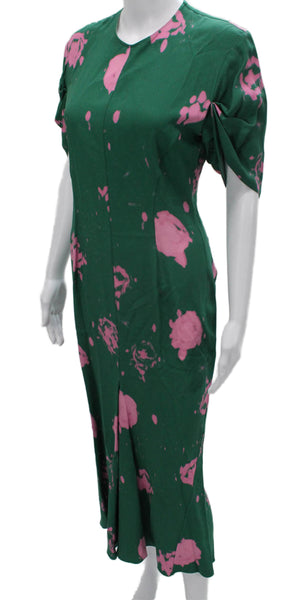 Marni Women Maxi Dress Green Tie Dye Round Neck Short Sleeve Viscose Size 38