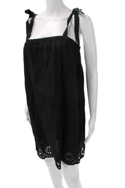 J Crew Women Sundress Black Linen Square Neck Sleeveless Short Pullover Size XS