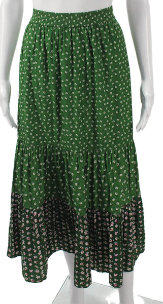 Paul & Joe X Uniqlo Women Green Floral Maxi Pull On Skirt Size L