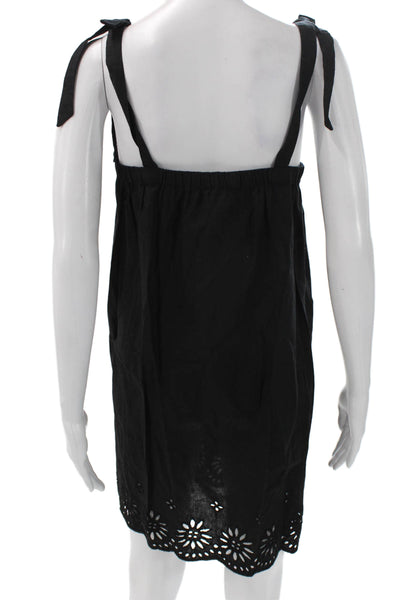 J Crew Women Sundress Black Linen Square Neck Sleeveless Short Pullover Size XS