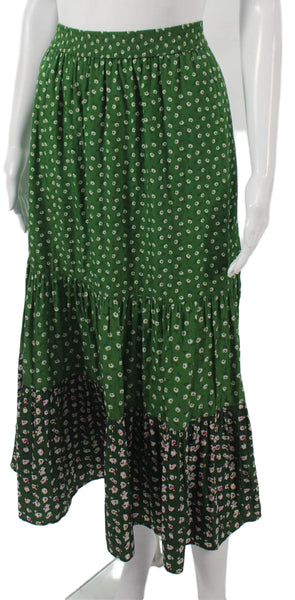 Paul & Joe X Uniqlo Women Green Floral Maxi Pull On Skirt Size L