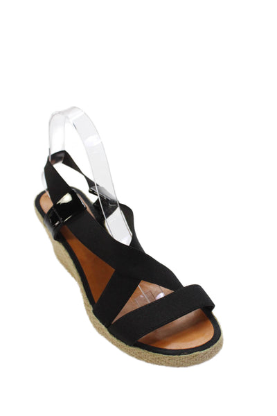 Casteller Womens Elastic Crisscross Espadrille Wedge Heels Shoes Black Size 9