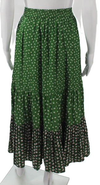 Paul & Joe X Uniqlo Women Green Floral Maxi Pull On Skirt Size L