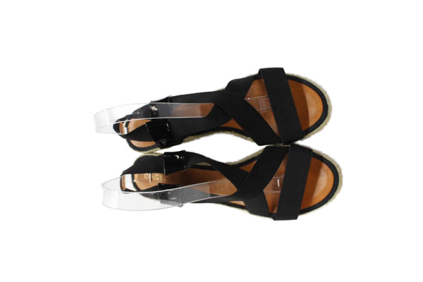 Casteller Womens Elastic Crisscross Espadrille Wedge Heels Shoes Black Size 9