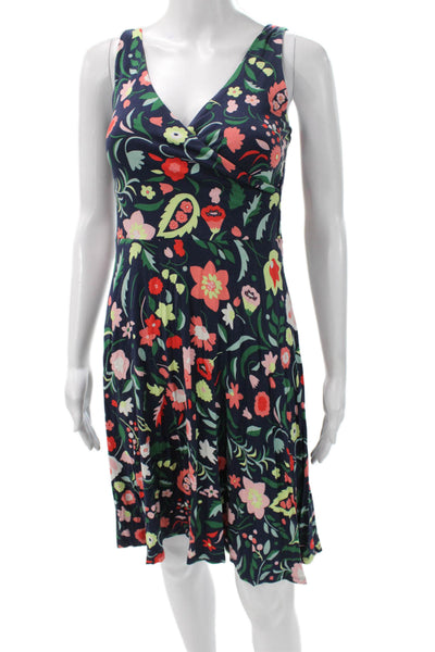 Boden Women Fit & Flare Blue Floral V-Neck Sleeveless Knee-Length Dress Size 6P