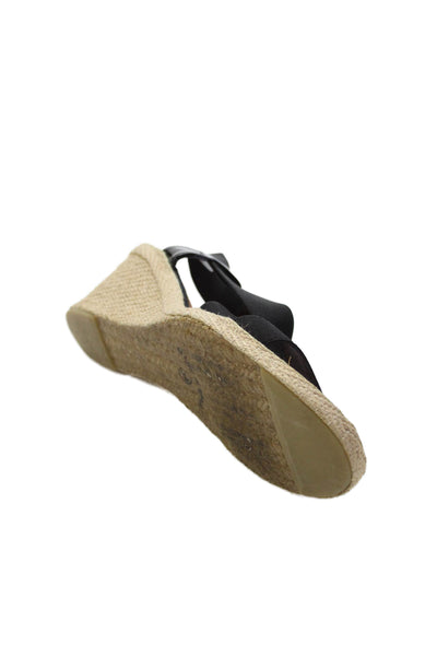 Casteller Womens Elastic Crisscross Espadrille Wedge Heels Shoes Black Size 9