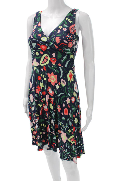 Boden Women Fit & Flare Blue Floral V-Neck Sleeveless Knee-Length Dress Size 6P