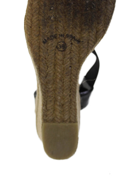 Casteller Womens Elastic Crisscross Espadrille Wedge Heels Shoes Black Size 9
