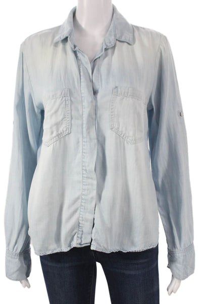 Bella Dahl Women Blue Tencel Collared Long Sleeve Basic Button-Up Size S
