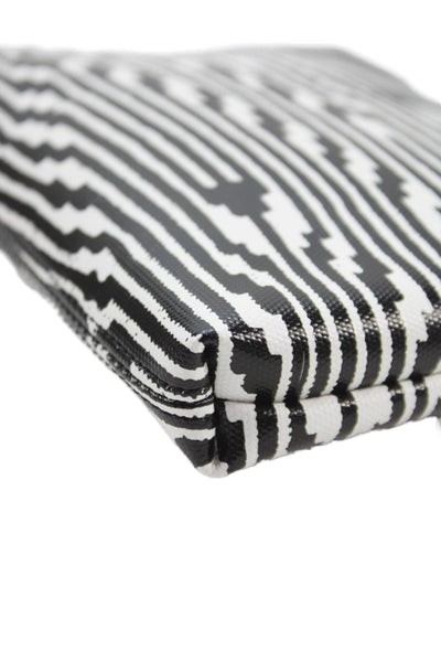 J Crew Womens Zip Top Coated Canvas Abstract Pouch Handbag Black White