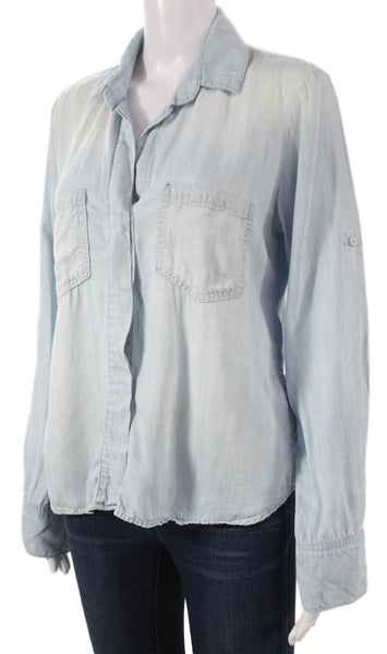 Bella Dahl Women Blue Tencel Collared Long Sleeve Basic Button-Up Size S