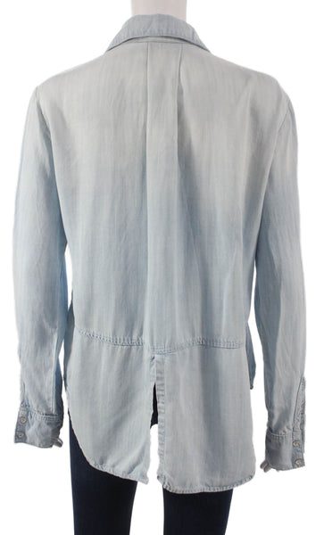 Bella Dahl Women Blue Tencel Collared Long Sleeve Basic Button-Up Size S