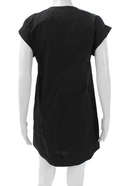 J Crew Women Black Shift Dress Short Sleeve Round Neck Lace Up Size PS