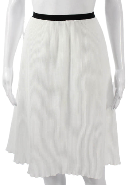 The Lines In Between Womens Pleated Wool Skirt White Pull On Knee Length Size M