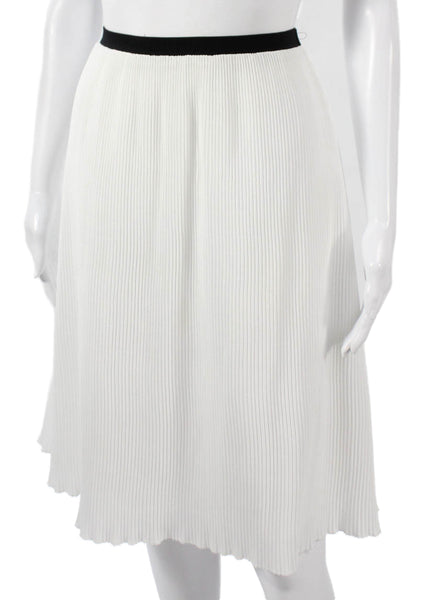 The Lines In Between Womens Pleated Wool Skirt White Pull On Knee Length Size M