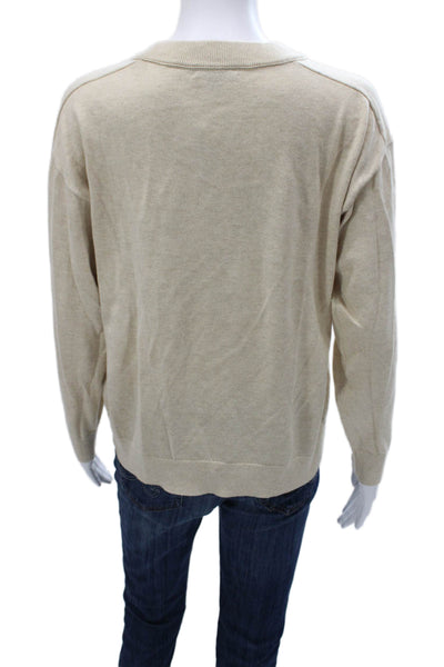J Crew Women Pullover Cotton Blend Crew Neck Beige Sweater Size XS