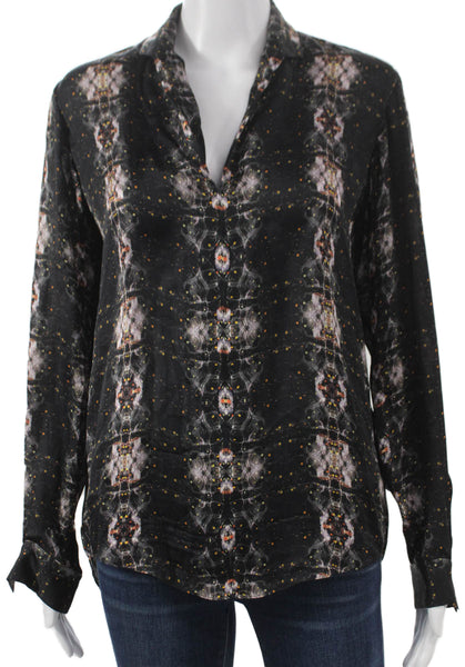 Theyskens Theory Womens Silk Geometric Button-Up Long Sleeve Black Size S