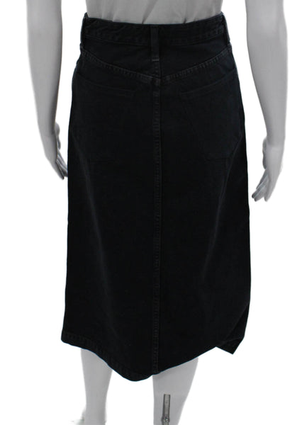 Goldsign Women Black Straight Pencil Midi Button Cotton Skirt Size 24
