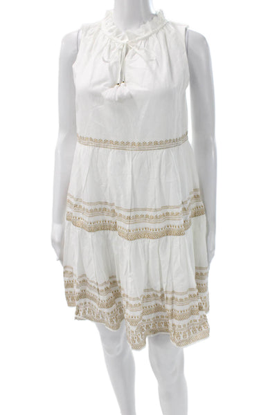 Vineyard Vines Women Shift Dress White Cotton High Neck Geometric Size XS