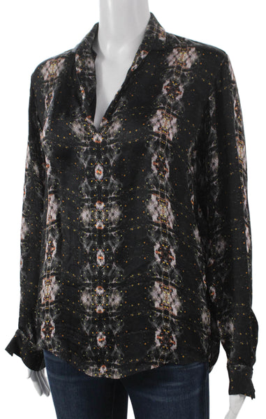 Theyskens Theory Womens Silk Geometric Button-Up Long Sleeve Black Size S