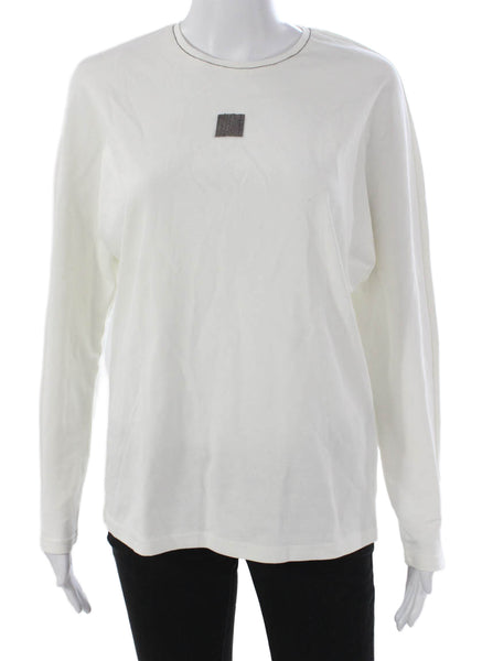 Von Bon Womens Basic White Cotton Crew Neck Long Sleeve T-Shirt Size S