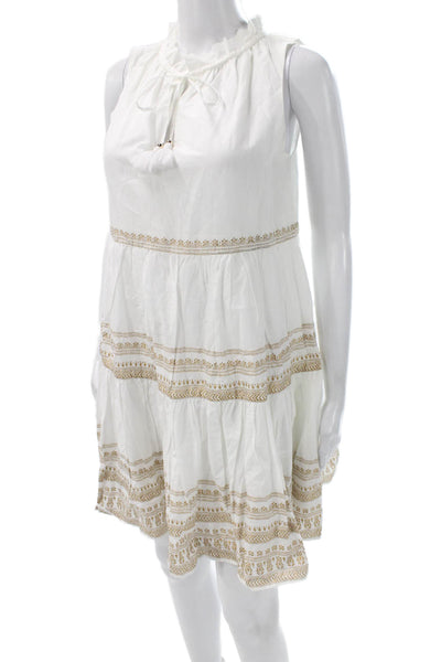 Vineyard Vines Women Shift Dress White Cotton High Neck Geometric Size XS