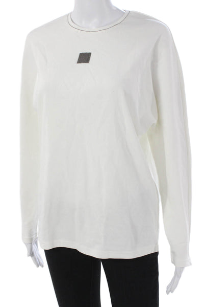Von Bon Womens Basic White Cotton Crew Neck Long Sleeve T-Shirt Size S