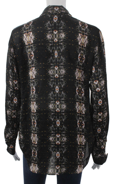 Theyskens Theory Womens Silk Geometric Button-Up Long Sleeve Black Size S