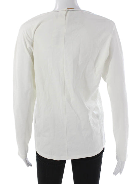 Von Bon Womens Basic White Cotton Crew Neck Long Sleeve T-Shirt Size S