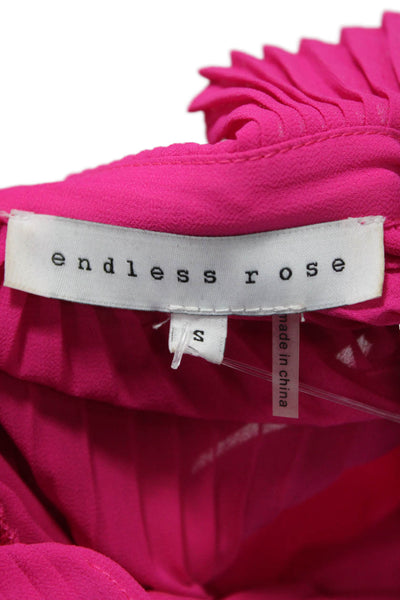 Endless Rose Women Long Sleeve Tunic Blouse High Neck Tie Pink Polyester Size S