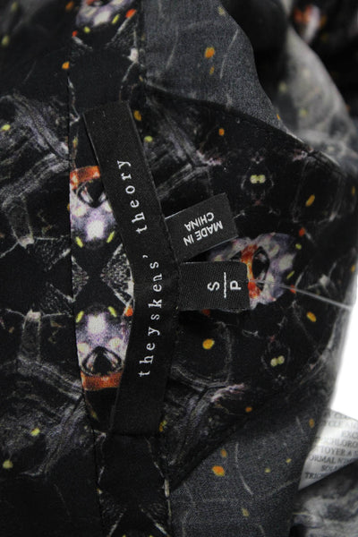 Theyskens Theory Womens Silk Geometric Button-Up Long Sleeve Black Size S