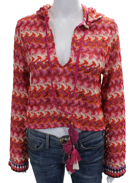Ramy Brook Women Pullover V-Neck Geometric Multicolor Long Sleeve Petite Size S