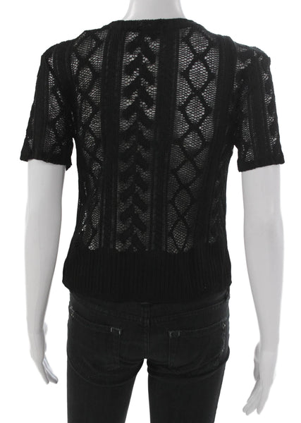 Zara Women Pullover Sweater Black Geometric Crewneck Short Sleeve Size M