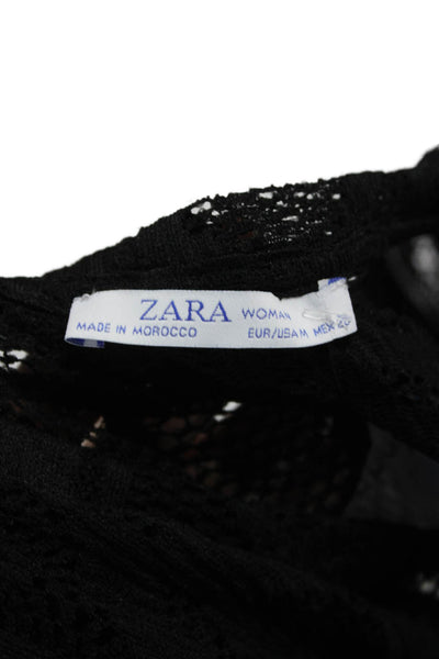 Zara Women Pullover Sweater Black Geometric Crewneck Short Sleeve Size M