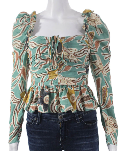 Ulla Johnson Womens Silk Floral Square Neck Blouse 3/4 Sleeve Size 2
