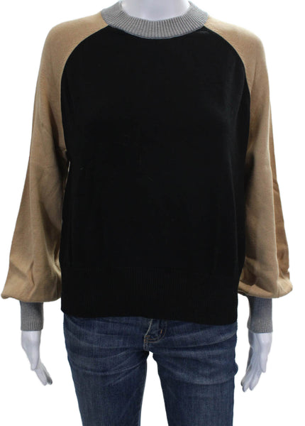 Monrow Womens Black Cotton Blend Crew Neck Pullover Sweater Size S