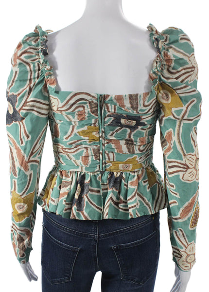 Ulla Johnson Womens Silk Floral Square Neck Blouse 3/4 Sleeve Size 2