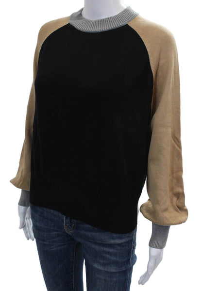 Monrow Womens Black Cotton Blend Crew Neck Pullover Sweater Size S