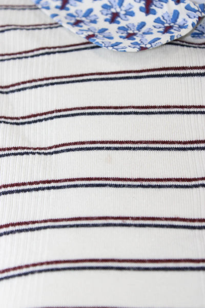 Tory Burch Womens Cotton Striped Collared T-Shirt Short Sleeve Ivory Zip Size L