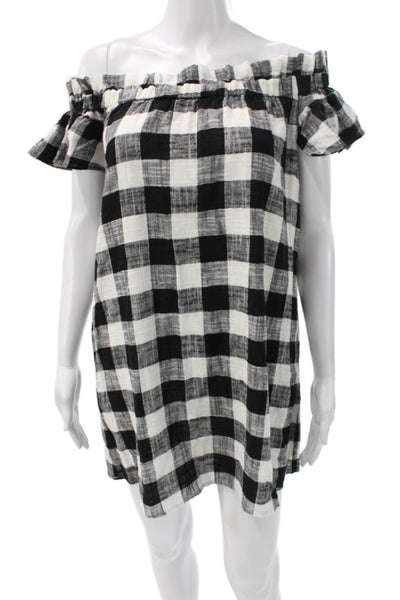 Corey Lynn Calter Women Shift Dress Black Gingham Off Shoulder Size PXS